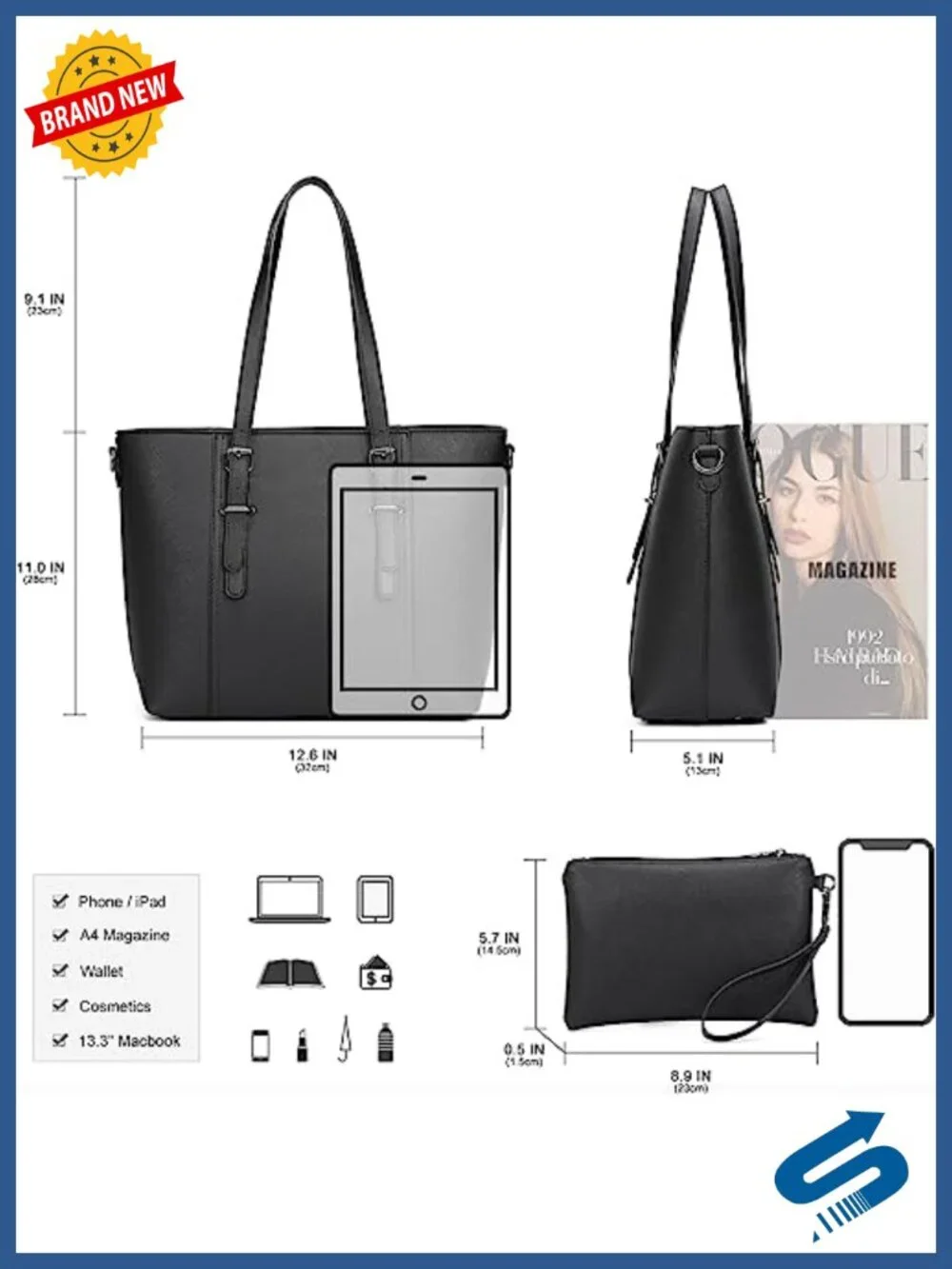 Women's Satchel Tote Shoulder Bag Faux Leather Work Handbag Top Handle Crossbody